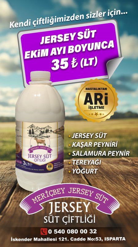 Meriçbey Jersey Süt ekim ayı boyunca sadece 35 TL