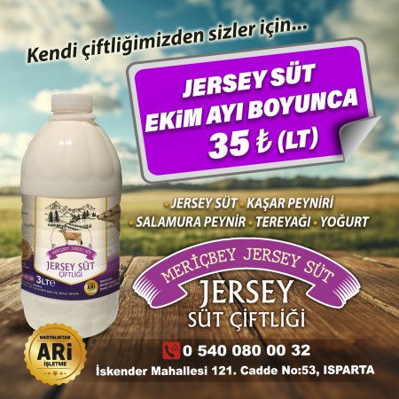 Meriçbey Jersey Süt ekim ayı boyunca sadece 35 TL