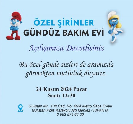 Özel Şirinler Gündüz Bakımevi Açılıyor: Tüm Halkımız Davetlidir