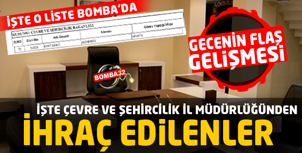  Çevre ve şehircilik il müdürlüğünden ihraç edilenler