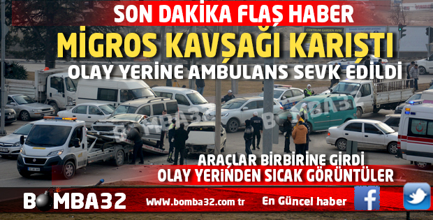 MİGROS KAVŞAĞI KARIŞTI  ARAÇLAR BİRBİRİNE GİRDİ 