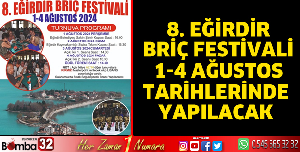 8. Eğirdir Briç Festivali 1-4 Ağustos'ta yapılacak