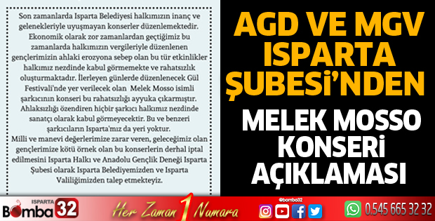 AGD ve MGV'den Melek Mosso konseri açıklaması