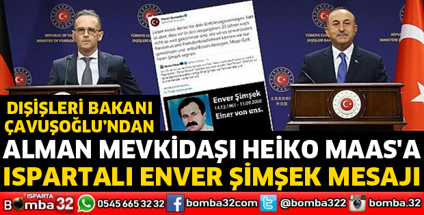 ALMAN MEVKİDAŞI HEİKO MAAS'A ISPARTALI ENVER ŞİMŞEK MESAJI