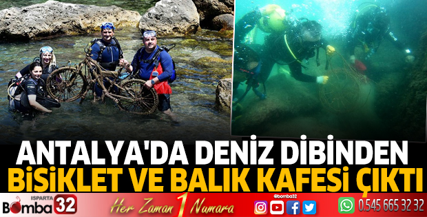 Antalya'da deniz dibinden bisiklet ve balık kafesi çıktı