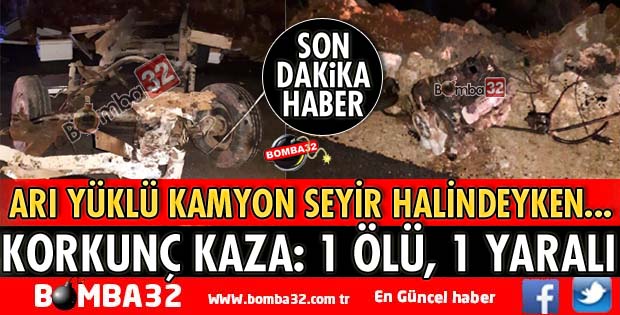 ARI YÜKLÜ KAMYON DEVRİLDİ 1 ÖLÜ 1 YARALI