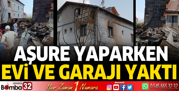 Aşure yaparken evi ve garajı yaktı