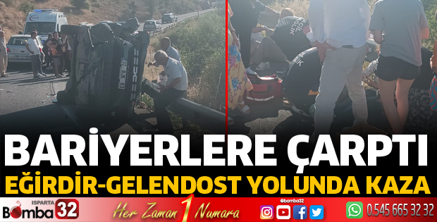 Bariyerlere çarparak yan yattı 