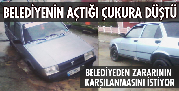 BELEDİYENİN AÇTIĞI ÇUKURA DÜŞTÜ