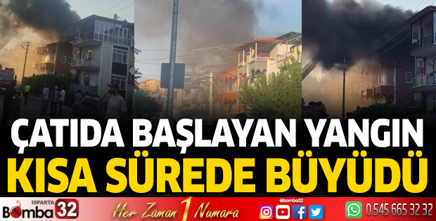 Binanın çatısında başlayan yangın kısa sürede büyüdü 