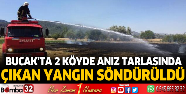 Bucak'ta 2 köyde anız tarlasında çıkan yangın söndürüldü