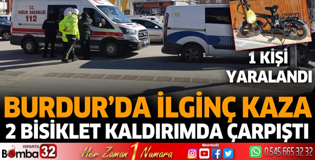 Burdur'da ilginç kaza 2 bisiklet kaldırımda çarpıştı