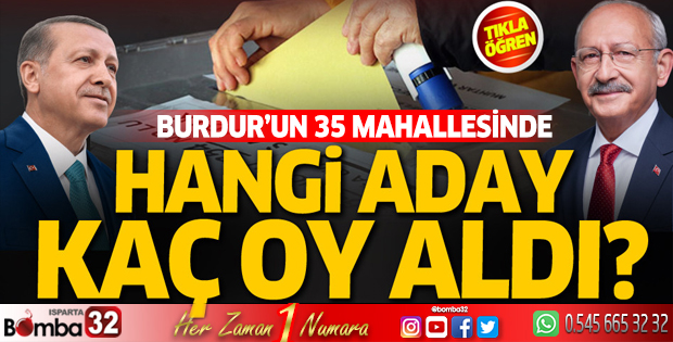 Burdur'un 35 mahallesinde hangi Cumhurbaşkanı adayı kaç oy aldı?