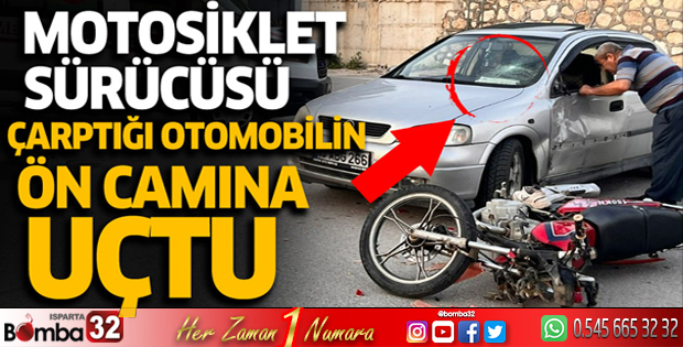 Çarptığı aracın ön camına uçtu