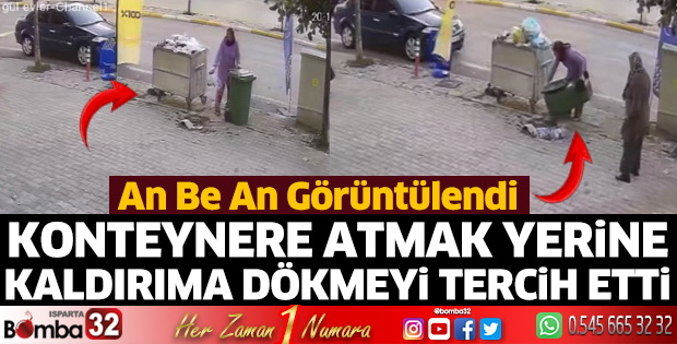 Çöpünü konteynere atmak yerine kaldırıma attı