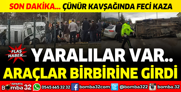 Çünür kavşağında araçlar birbirine girdi: Yaralılar var.. 