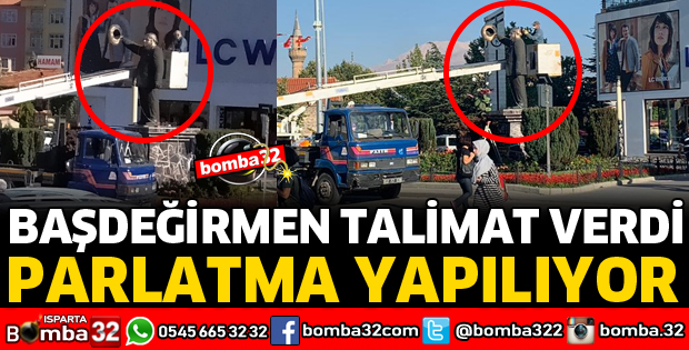 DEMİREL'İN HEYKELİNE BAKIM YAPTIRIYOR