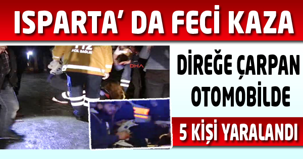 Direğe çarpan otomobilde 5 kişi yaralandı