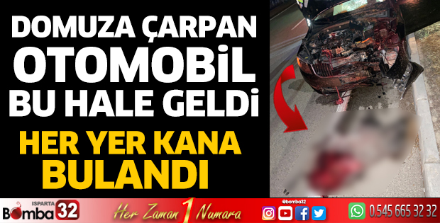 Domuza çarpan otomobil bu hale geldi