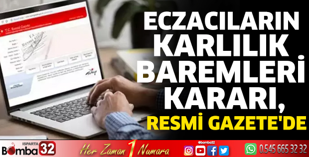 Eczacıların karlılık baremleri kararı, Resmi Gazete'de