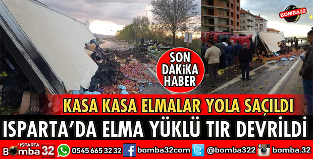 ELMA YÜKLÜ TIR DEVRİLDİ