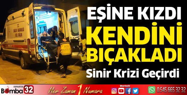 Eşine kızdı kendini bıçakladı