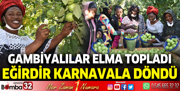 Gambiyalılar Eğirdir'de elma topladı