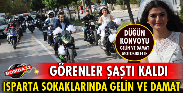GELİN VE DAMAT MOTOSİKLETLE DÜĞÜN KONVOYU YAPTI