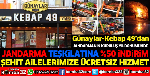 Günaylar-Kebap 49'dan Jandarma Teşkilatına yüzde 50 indirim