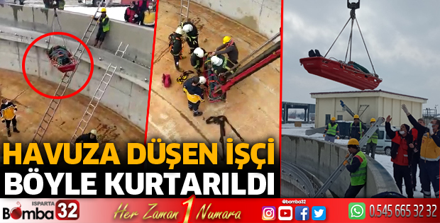 Havuza düşen işçi böyle kurtarıldı