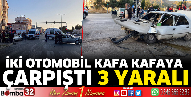 İki otomobil kafa kafaya çarpıştı