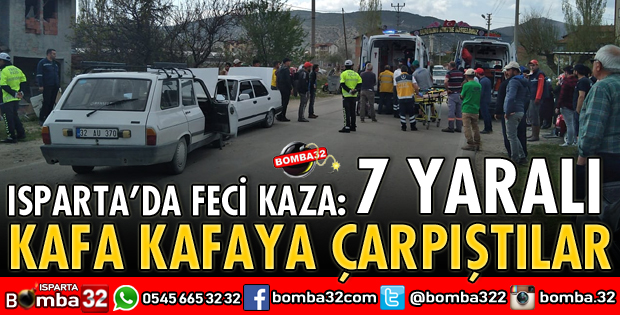 İKİ OTOMOBİL KAFA KAFAYA ÇARPIŞTI 7 YARALI