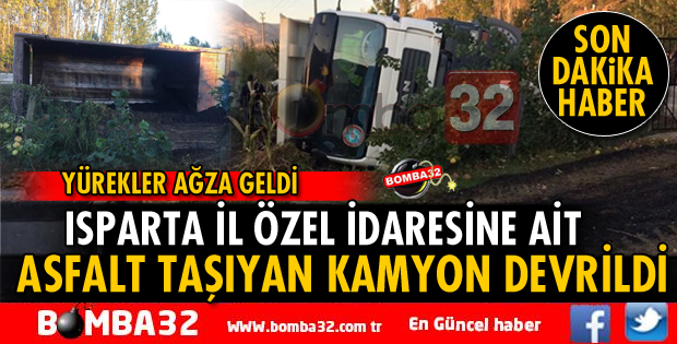 İL ÖZEL İDARESİNE AİT KAMYON DEVRİLDİ