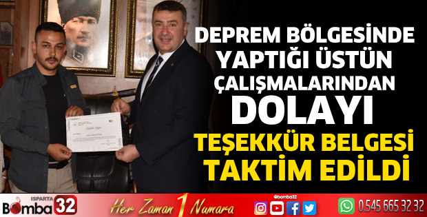 İsmail Özer'e teşekkür