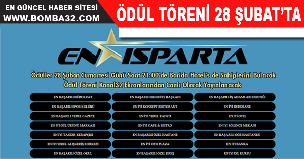 Isparta Enlerini Seçiyor oylamasında ödül töreni 28 Şubat Cumartesi günü yapılacak.