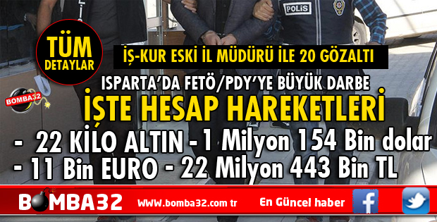 ISPARTA MERKEZLİ 16 İLDE FETÖ/PDY OPERASYONU: 21 GÖZALTI