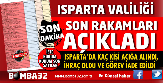 ISPARTA VALİLİĞİ FETÖ/PDY SORUŞTURMASINDA SON SAYIYI AÇIKLADI