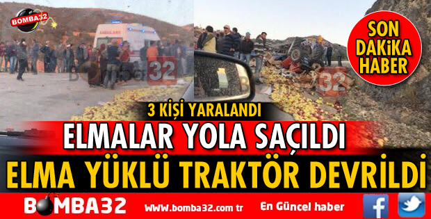 ISPARTA'DA ELMA YÜKLÜ TRAKTÖR DEVRİLDİ