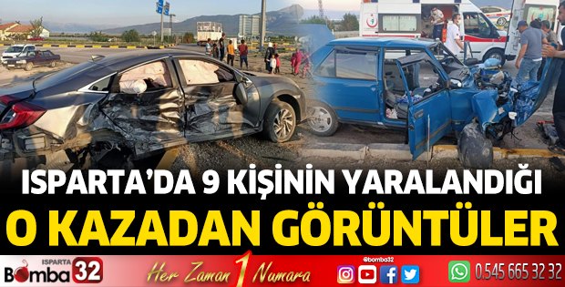 Isparta'da iki otomobilin çarpıştığı kazada 9 kişi yaralandı