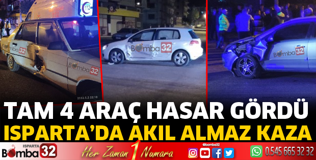 Isparta'da kazada 4 araç hasar gördü