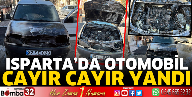 Isparta'da otomobil cayır cayır yandı