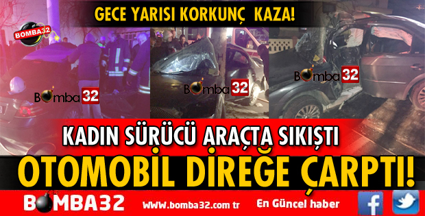 ISPARTA'DA OTOMOBİL DİREĞE ÇARPTI