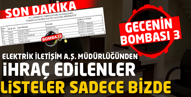 İŞTE ELEKTRİK İLETİŞİM A.Ş. MÜDÜRLÜĞÜNDEN İHRAÇ EDİLENLER