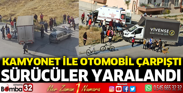 Kamyonet ile otomobil çarpıştı