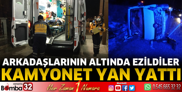 Kamyonet yan yattı