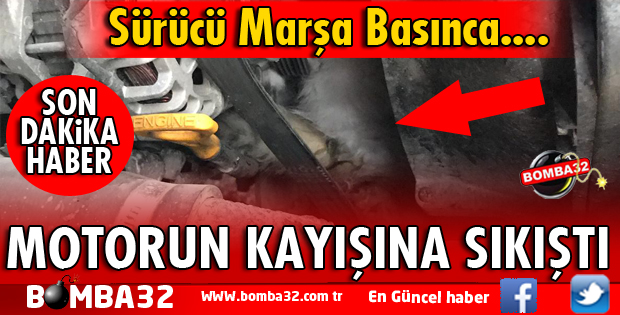 KAMYONETİN MOTOR KISMINDAKİ KAYIŞA SIKIŞTI