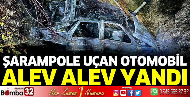 Kaza sonrası otomobil alev alev yandı