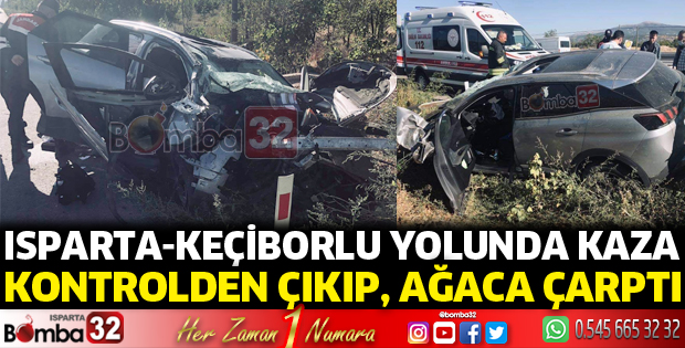 Kontrolden çıkan cip ağaca çarptı