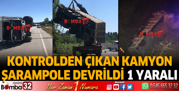 Kontrolden çıkan kamyon şarampole devrildi 
