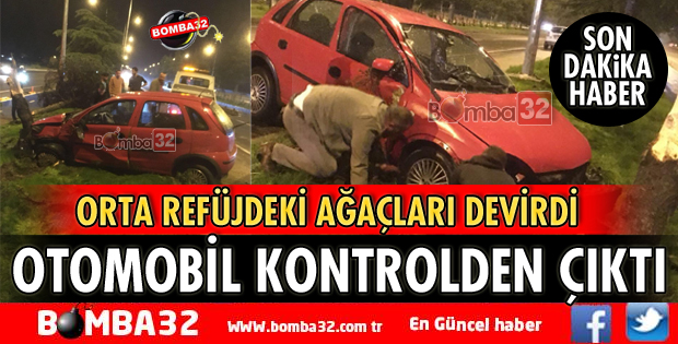 KONTROLDEN ÇIKAN OTOMOBİL AĞAÇLARA ÇARPARAK DURABİLDİ